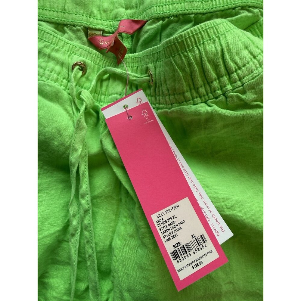 New Lilly Pulitzer Taron Linen Pull on Pants Lime Zest Green - Picture 5 of 8